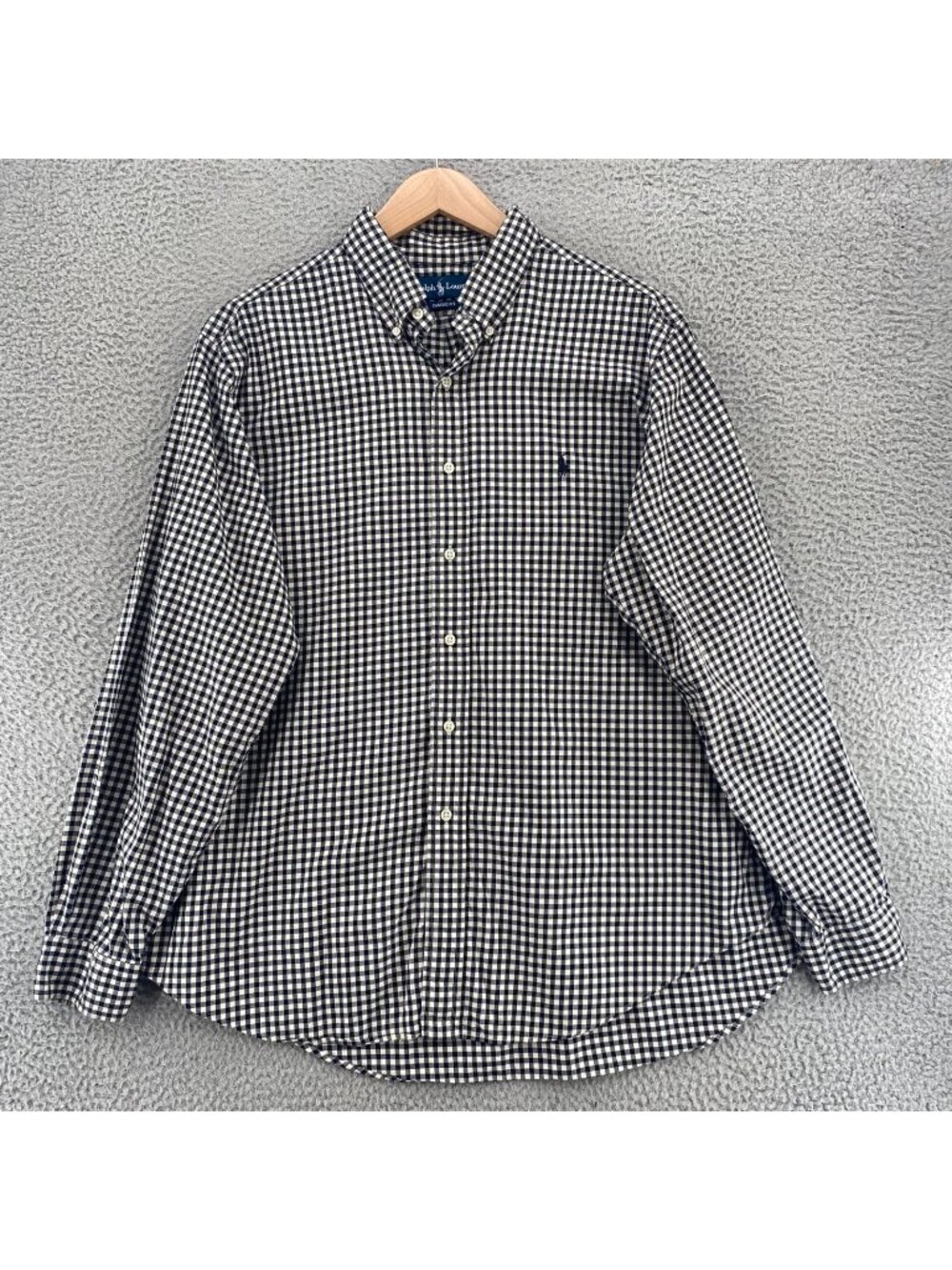 Polo Ralph Lauren Shirt Mens Extra Large Black Gingham Check Classic Fit Collar